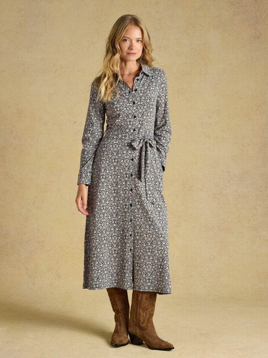 Theodora Jersey Shirt Midi Dress - Navy - RUTHERFORD & Co