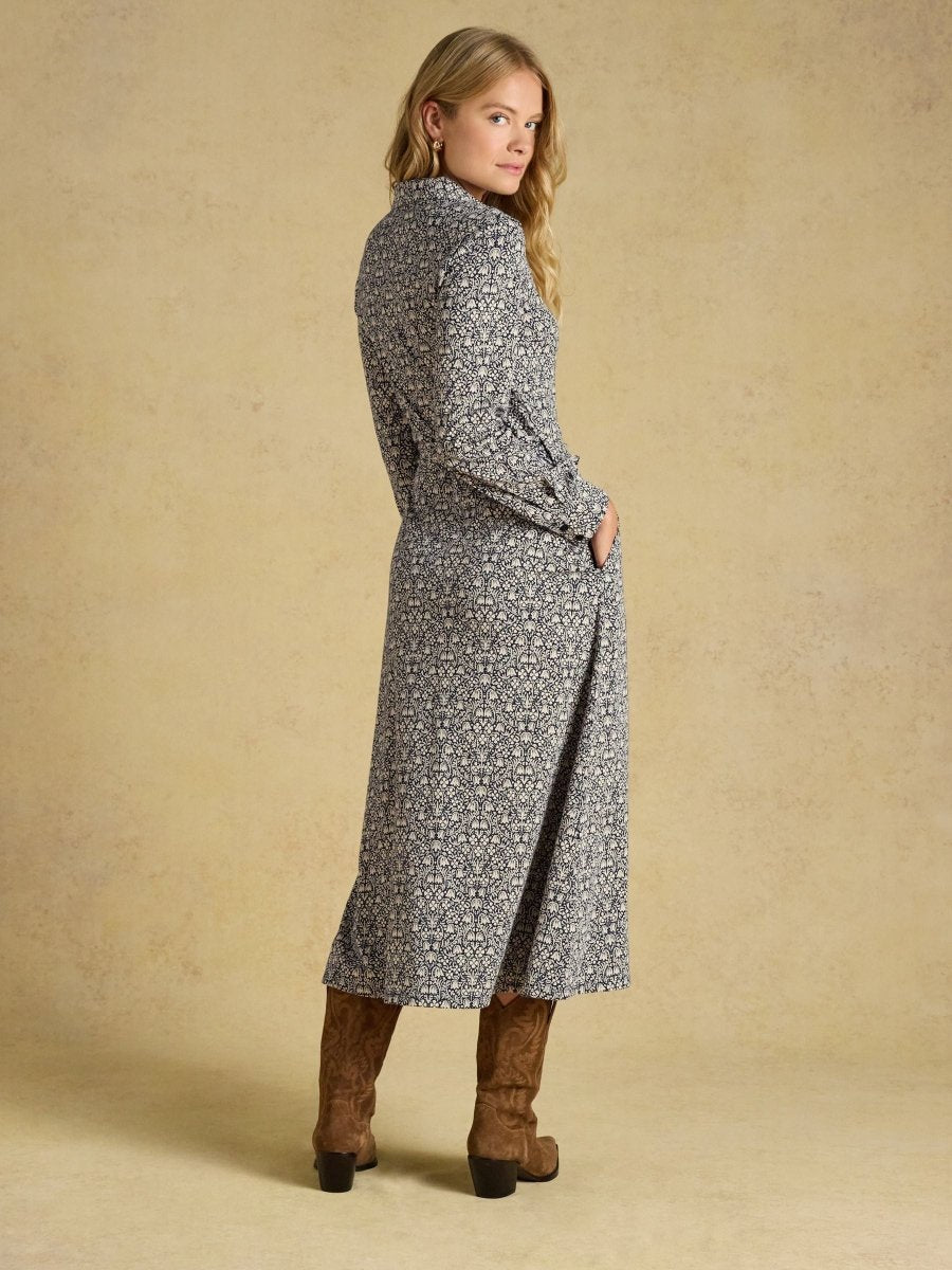 Theodora Jersey Shirt Midi Dress - Navy - RUTHERFORD & Co