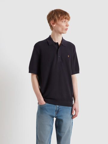 Thornley Knitted Polo Shirt In True Navy - RUTHERFORD & Co