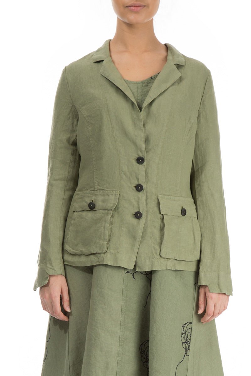 Three Pockets Khaki Linen Blazer Jacket - RUTHERFORD & Co