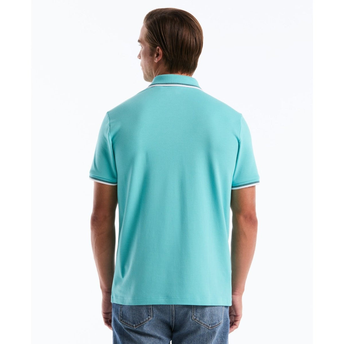 Tipped Pique Polo Shirt In Aquarelle - RUTHERFORD & Co