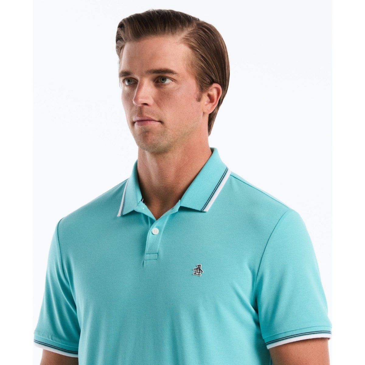 Tipped Pique Polo Shirt In Aquarelle - RUTHERFORD & Co