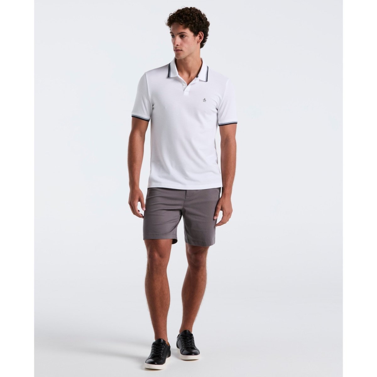 Tipped Pique Polo Shirt In Bright White - RUTHERFORD & Co