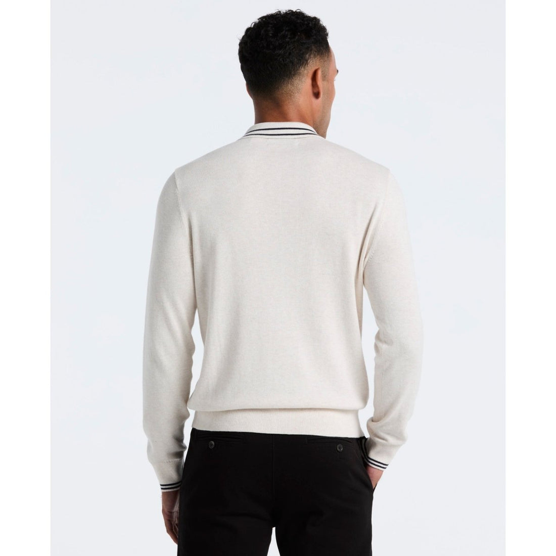 Tipped Quarter Zip Long Sleeve Sweater Polo In Birch Heather - RUTHERFORD & Co