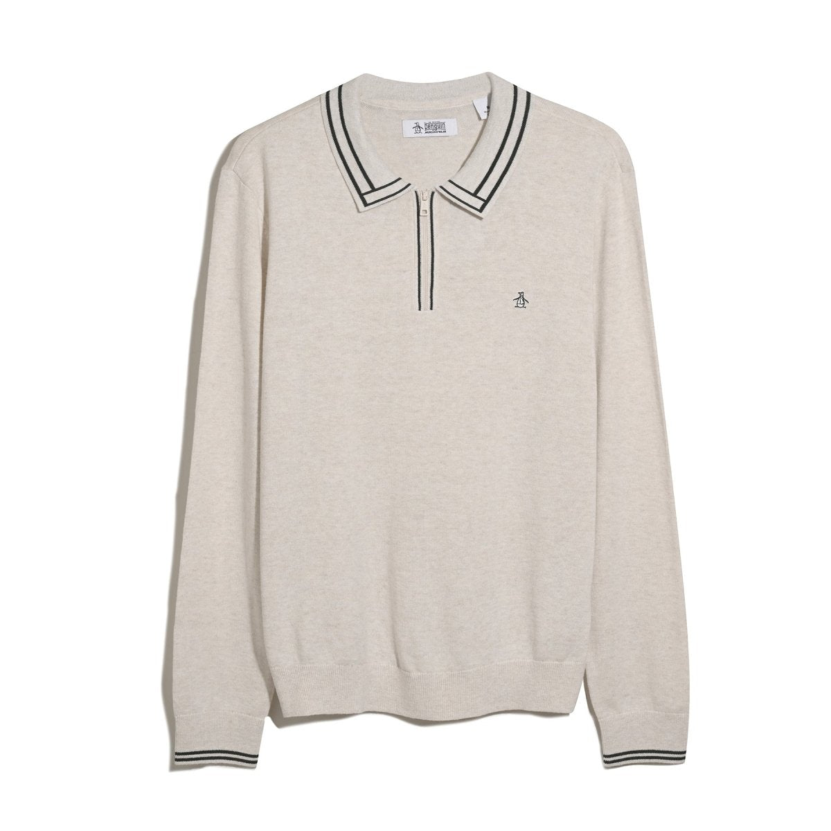 Tipped Quarter Zip Long Sleeve Sweater Polo In Birch Heather - RUTHERFORD & Co
