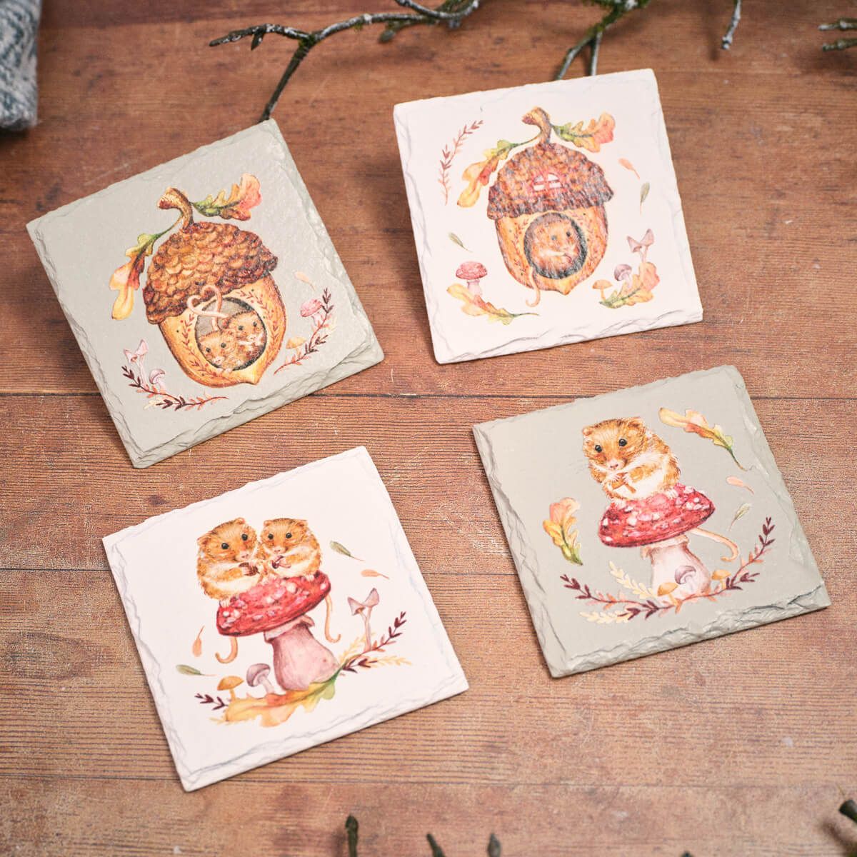 Toadstool Tales Harvest Mouse Slate Coaster - RUTHERFORD & Co