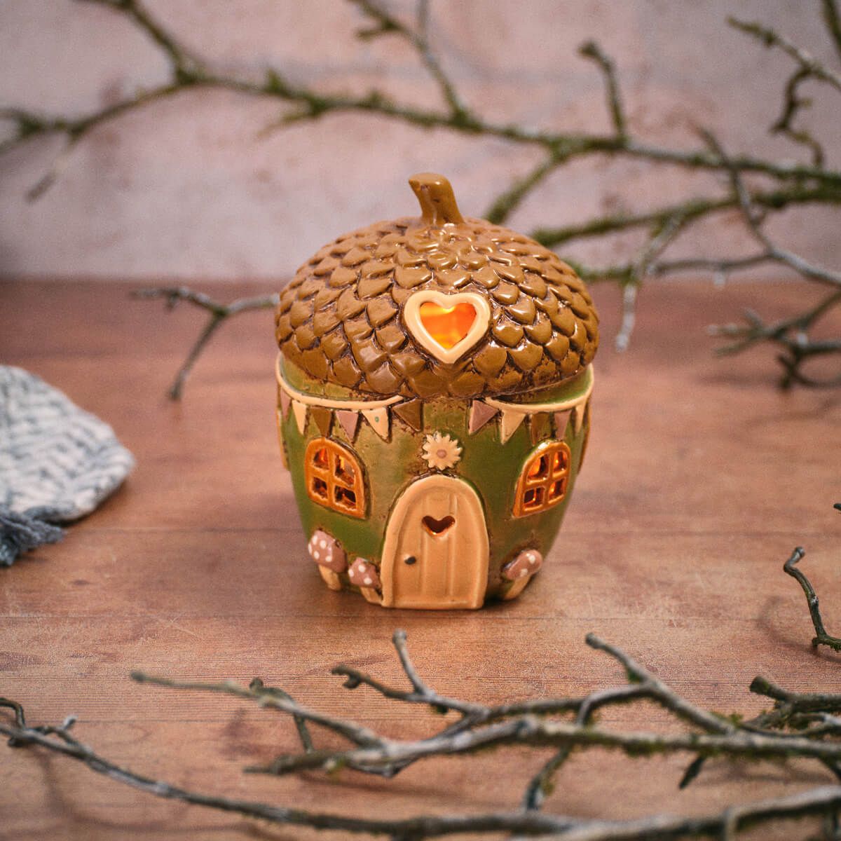 Toadstool Tales Stoneware Acorn House Hand Painted Candle Holder - RUTHERFORD & Co