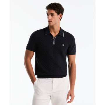 Links Stitch Quarter Zip Sweater Polo In Dark Sapphire