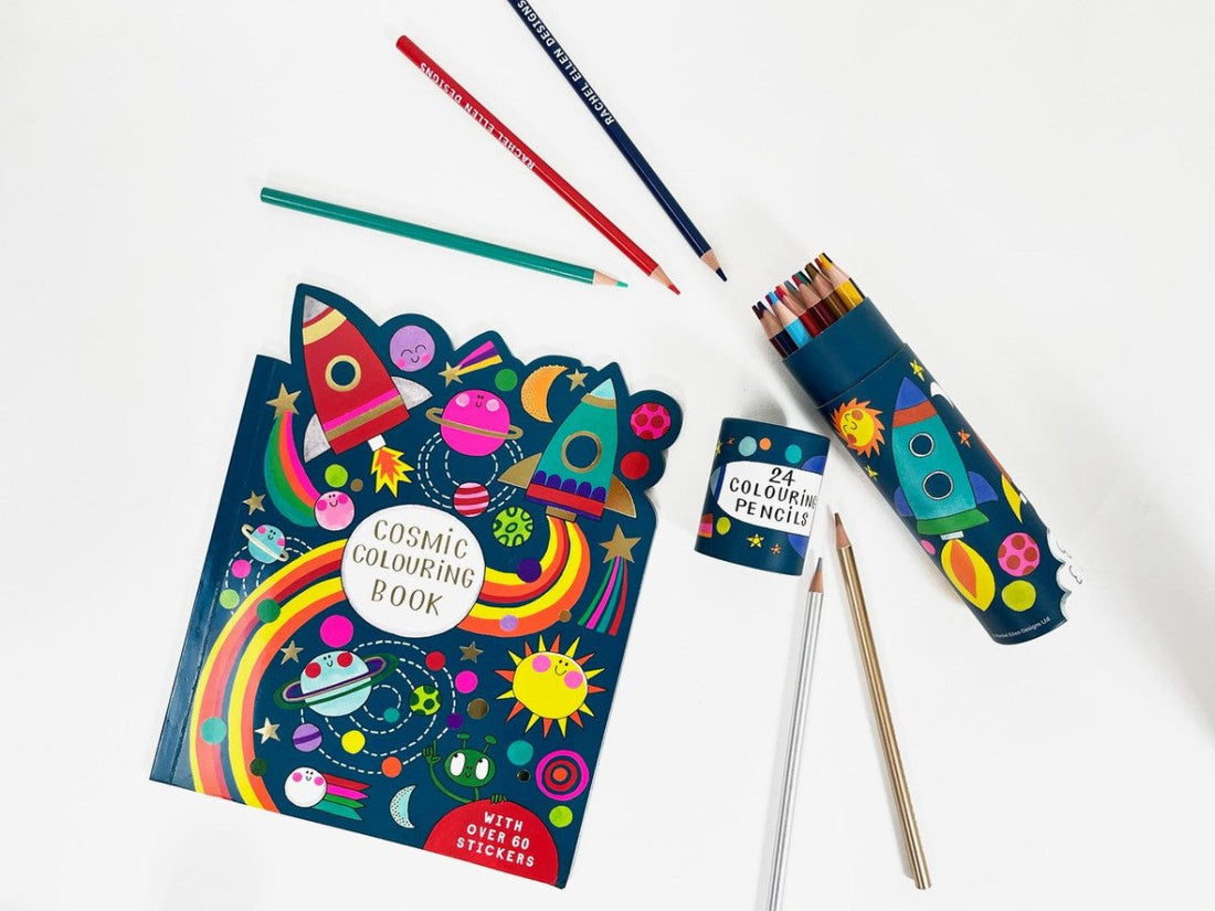 Tube of 24 Colouring Pencils - Cosmic Space Rocket - RUTHERFORD & Co
