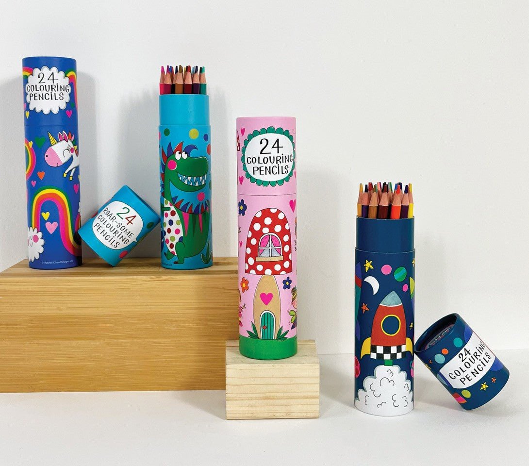 Tube of 24 Colouring Pencils - Unicorn & Rainbow - RUTHERFORD & Co