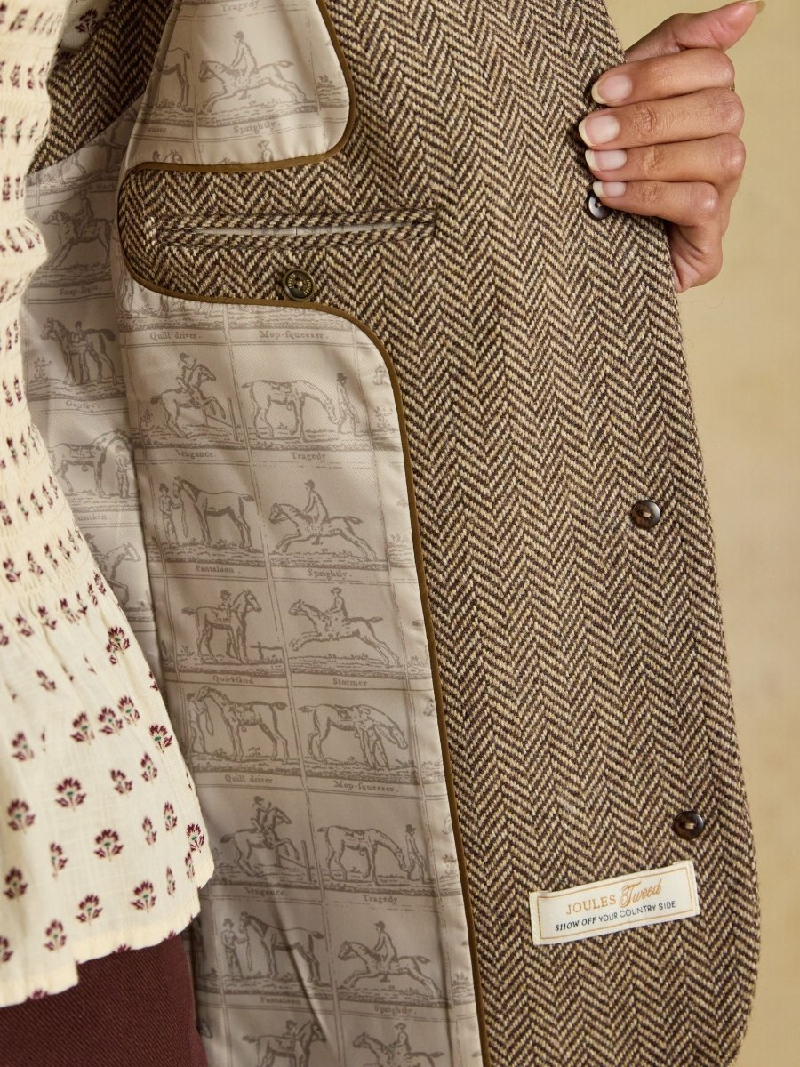 Tweed Wool Blend Nehru Collar Gilet - Brown - RUTHERFORD & Co
