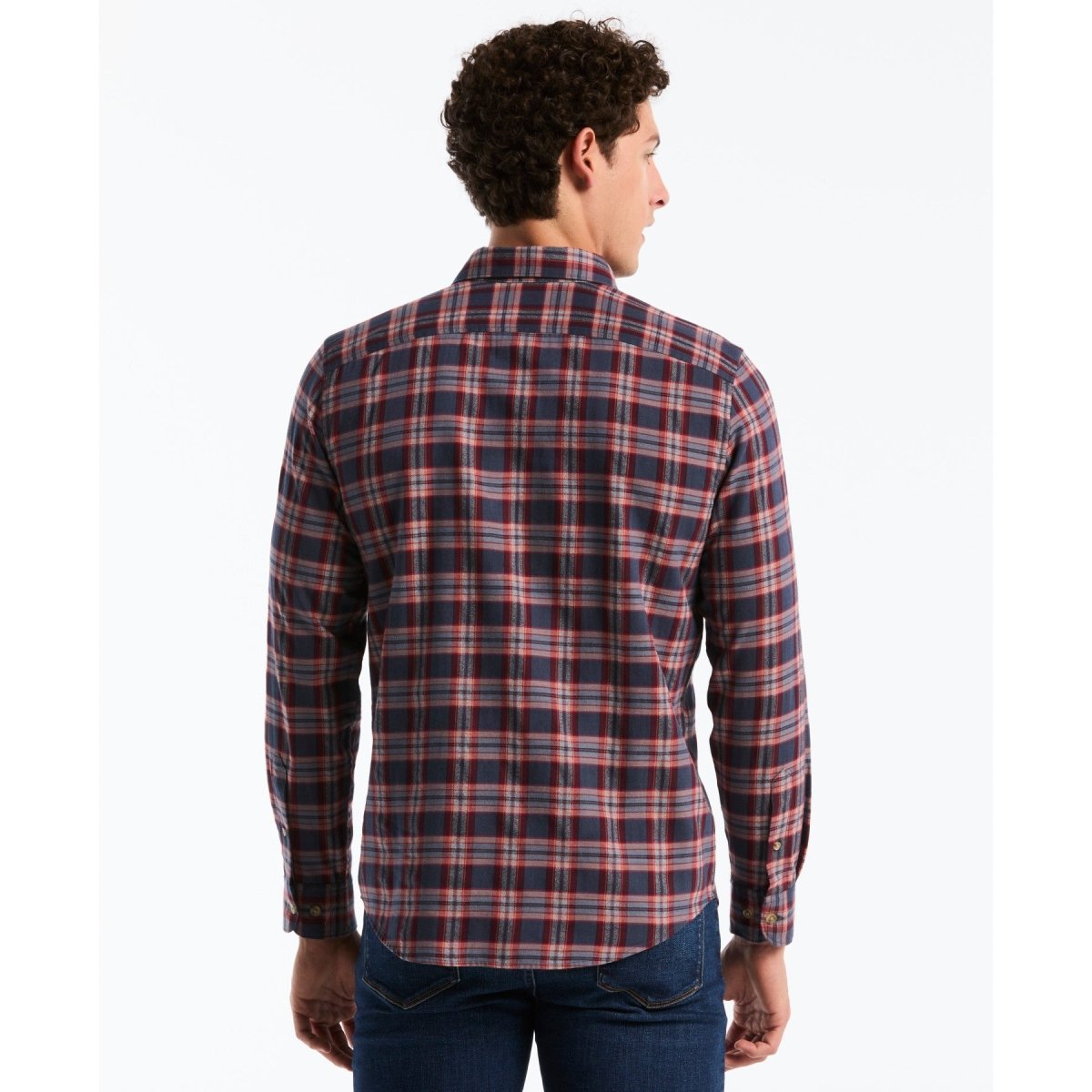 Twill Jaspe Plaid Shirt In Dark Sapphire - RUTHERFORD & Co