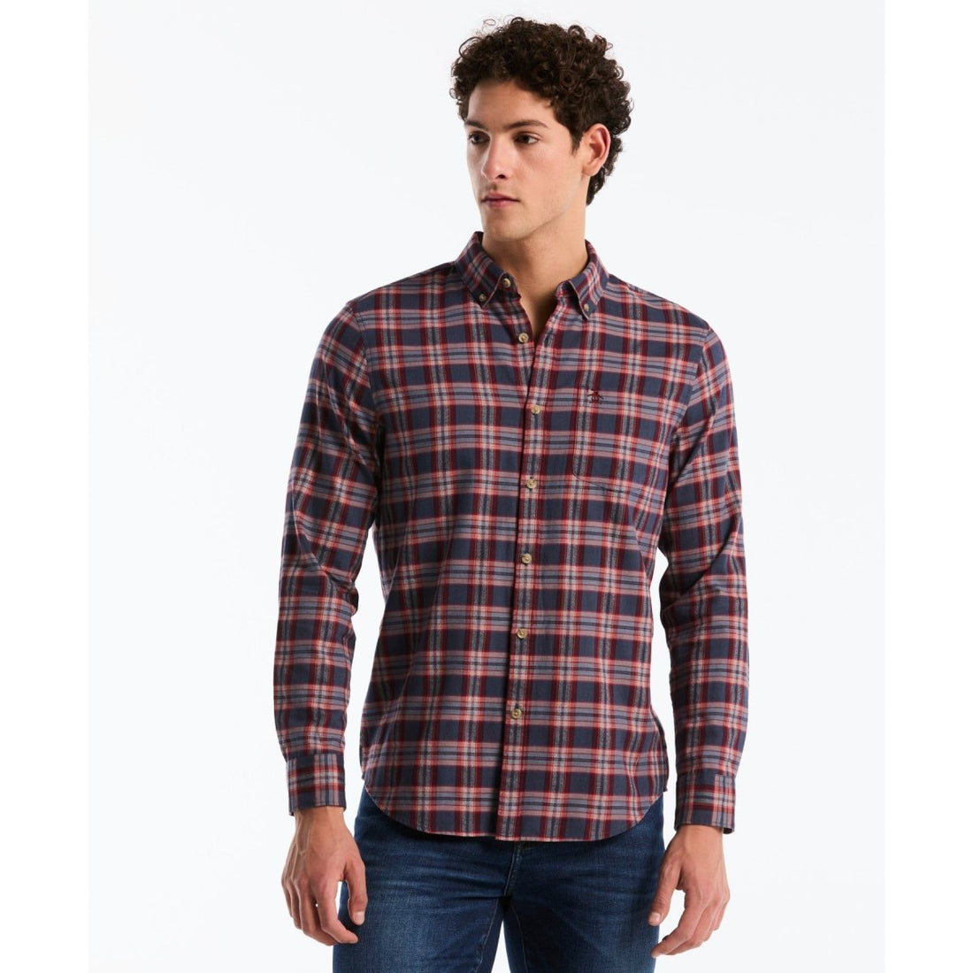 Twill Jaspe Plaid Shirt In Dark Sapphire - RUTHERFORD & Co