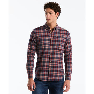 Twill Jaspe Plaid Shirt In Dark Sapphire - RUTHERFORD & Co