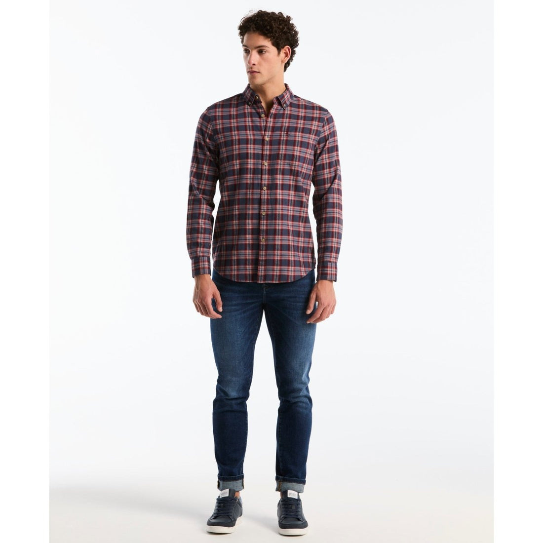 Twill Jaspe Plaid Shirt In Dark Sapphire - RUTHERFORD & Co