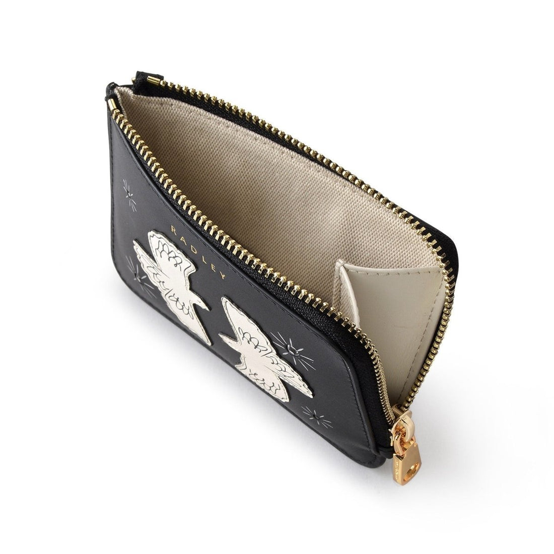 Two Turtle Doves Leather Medium Ziptop Cardholder In Black - RUTHERFORD & Co
