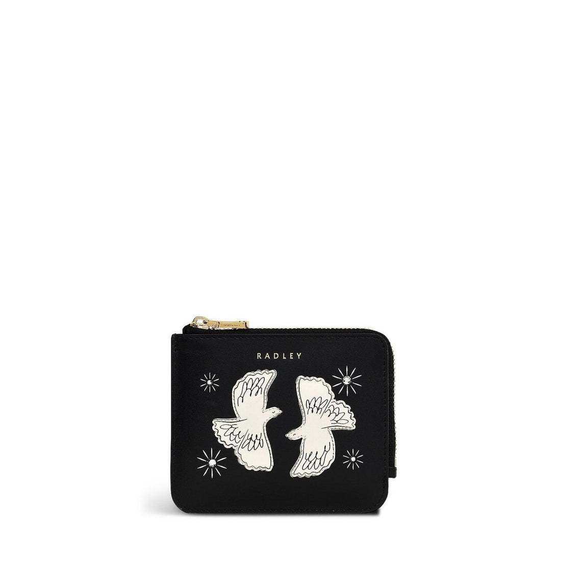 Two Turtle Doves Leather Medium Ziptop Cardholder In Black - RUTHERFORD & Co