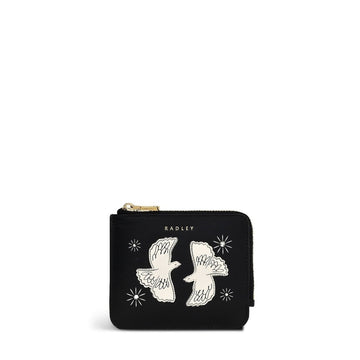 Two Turtle Doves Leather Medium Ziptop Cardholder In Black - RUTHERFORD & Co