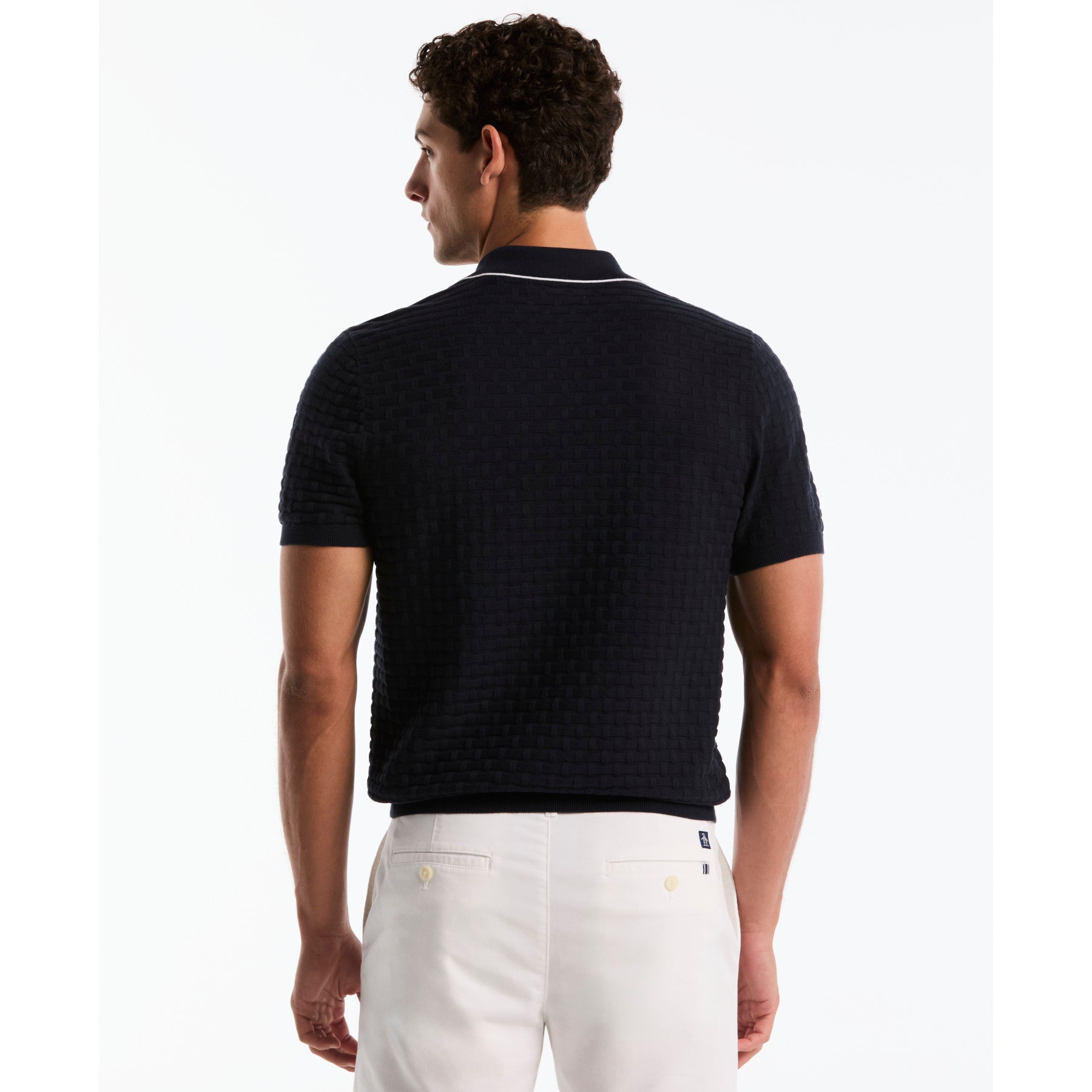 Links Stitch Quarter Zip Sweater Polo In Dark Sapphire