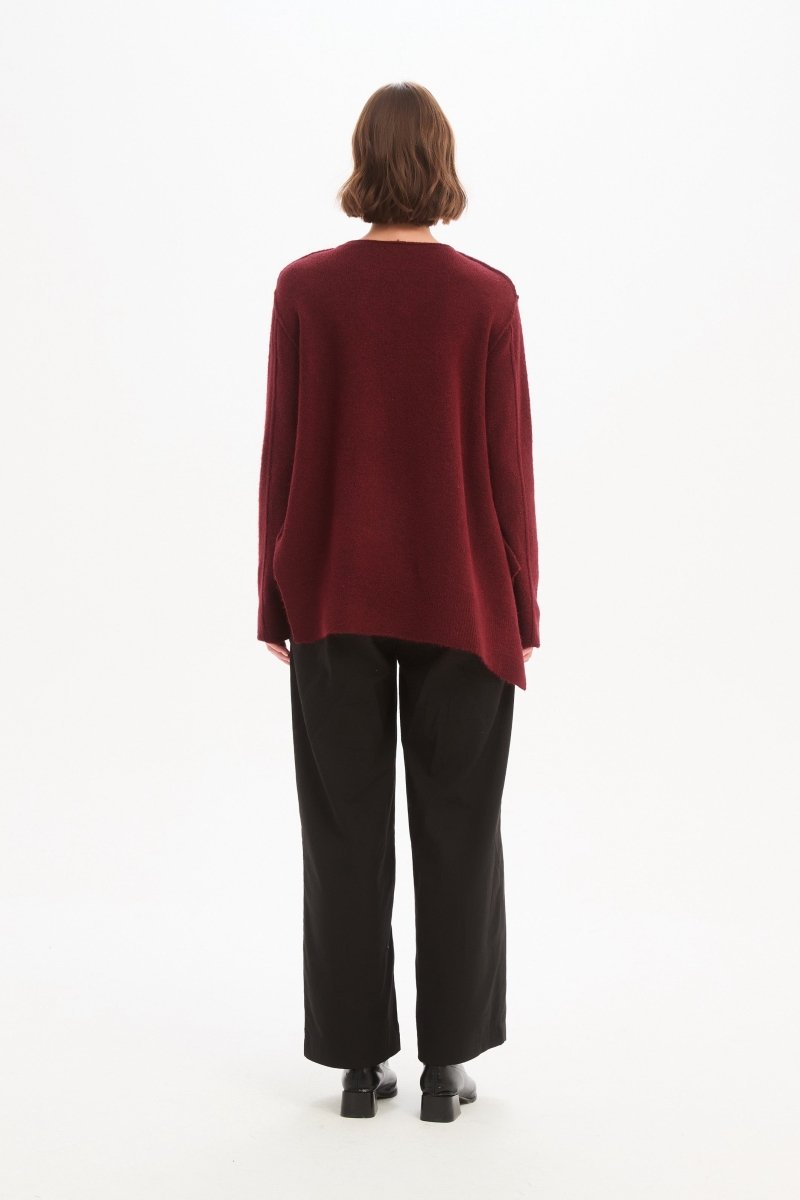 V Neck Split Knit Wine - RUTHERFORD & Co