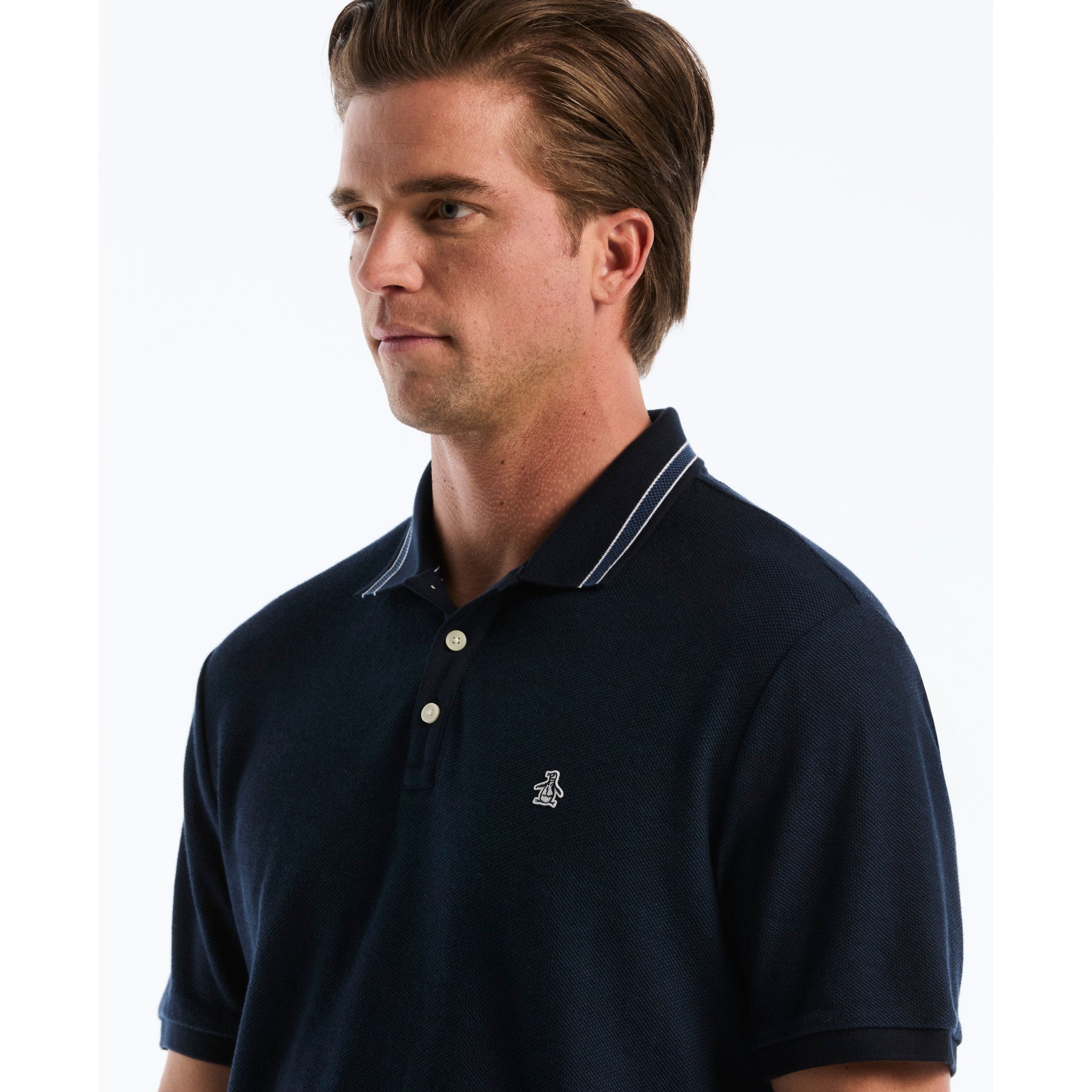 Honeycomb Jacquard Tipped Polo In Dark Sapphire