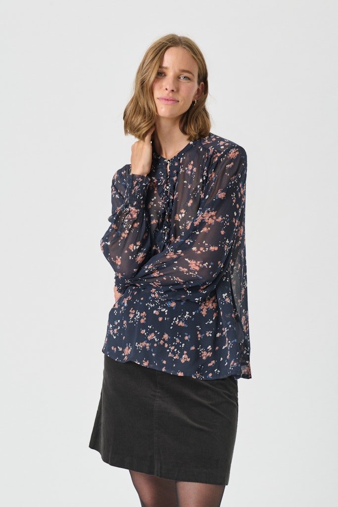 VarinkaPW Bl Blouse - Dark Navy Mini Flower Print - RUTHERFORD & Co