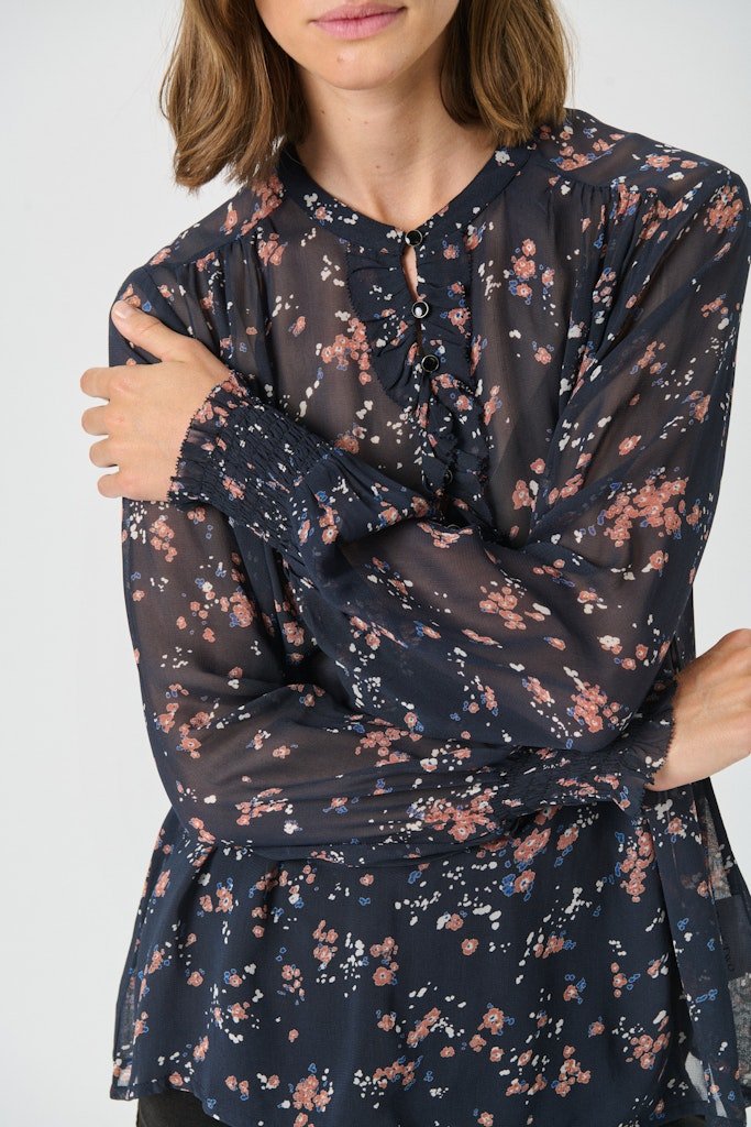 VarinkaPW Bl Blouse - Dark Navy Mini Flower Print - RUTHERFORD & Co