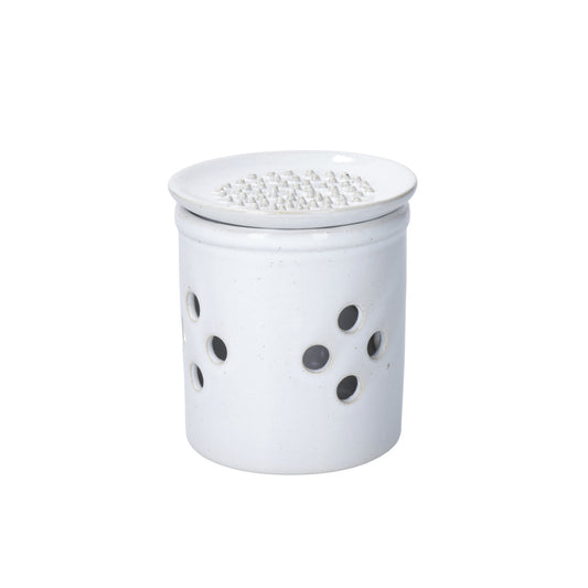 KitchenCraft Idilica Stoneware Garlic Storage with Grater Lid, Cream