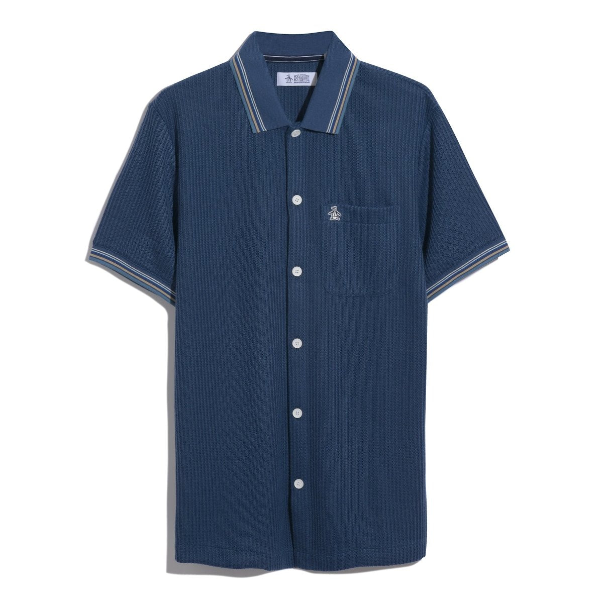Vertical Jacquard Button Front Polo Shirt In Sargasso Sea - RUTHERFORD & Co