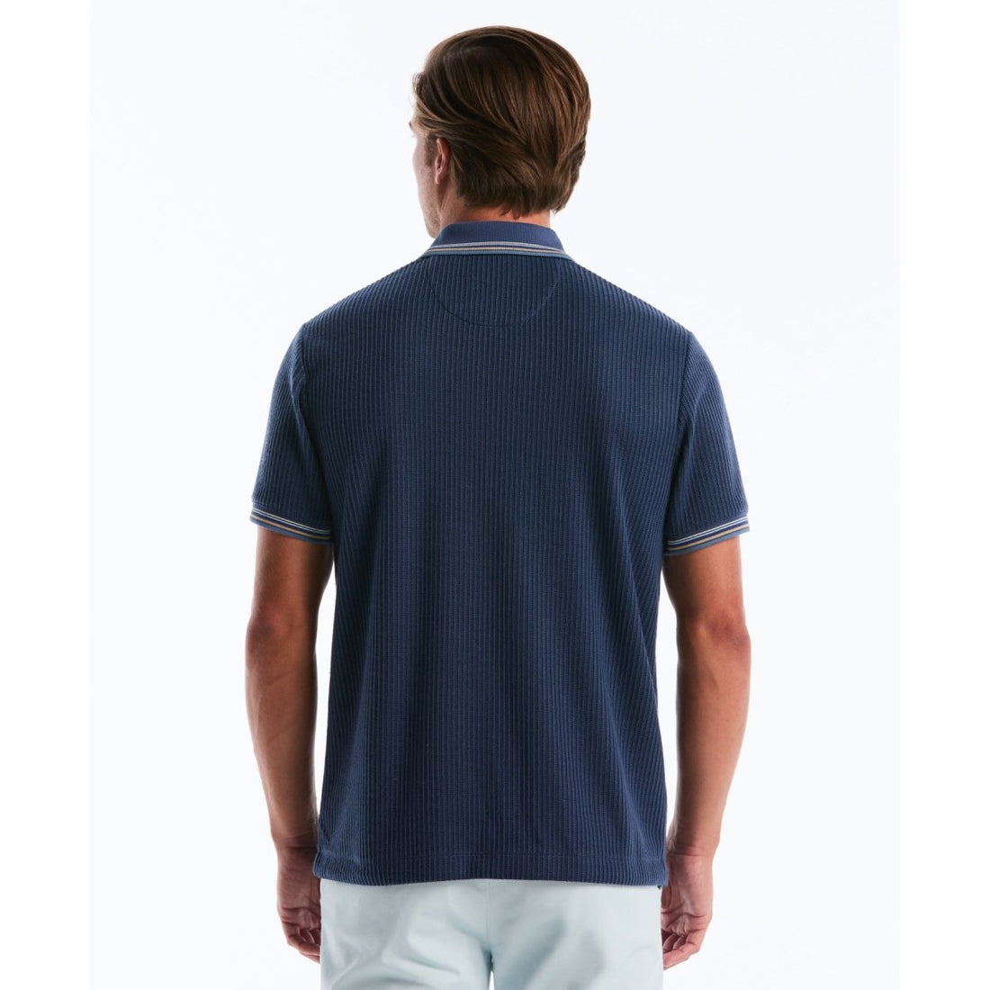 Vertical Jacquard Button Front Polo Shirt In Sargasso Sea - RUTHERFORD & Co