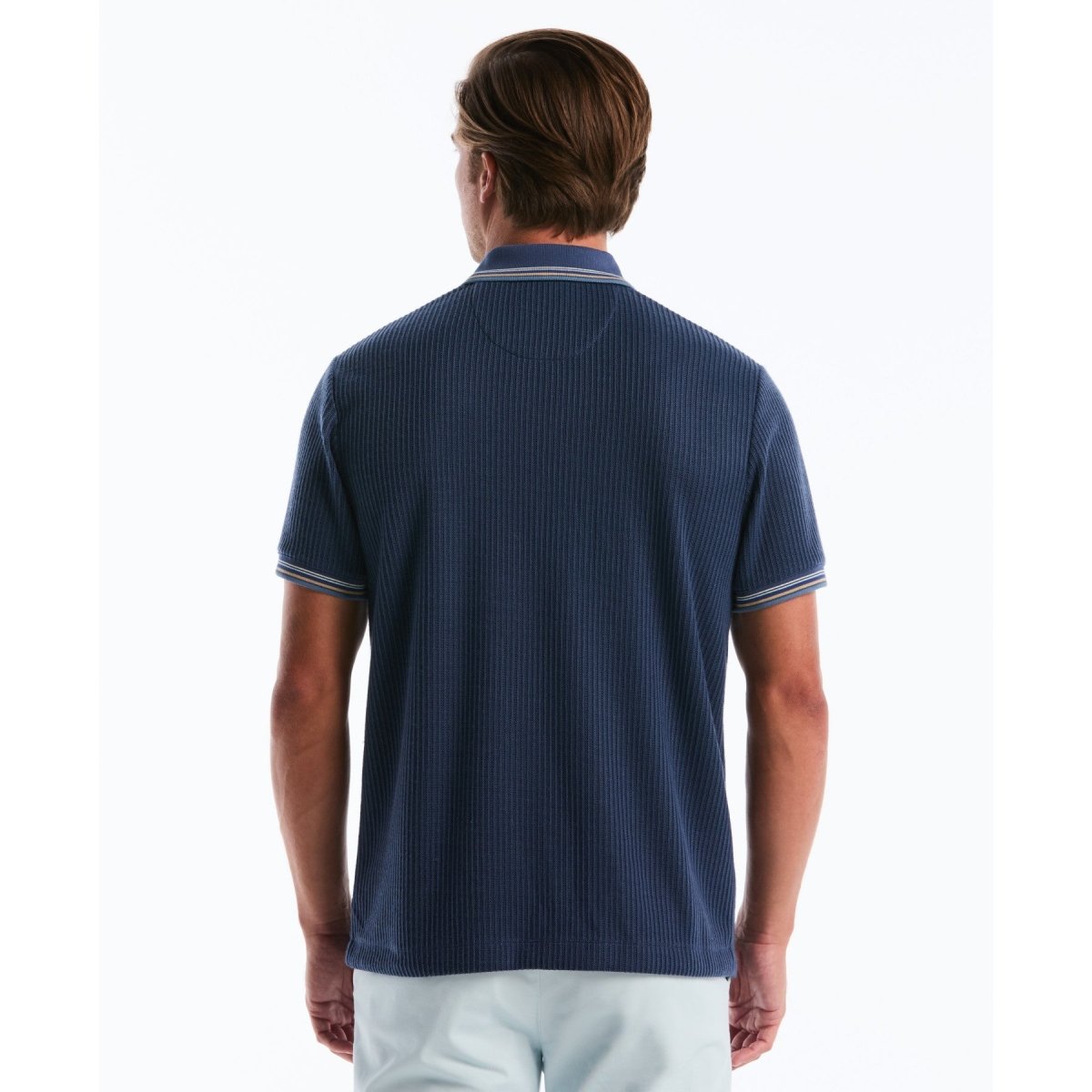 Vertical Jacquard Button Front Polo Shirt In Sargasso Sea - RUTHERFORD & Co