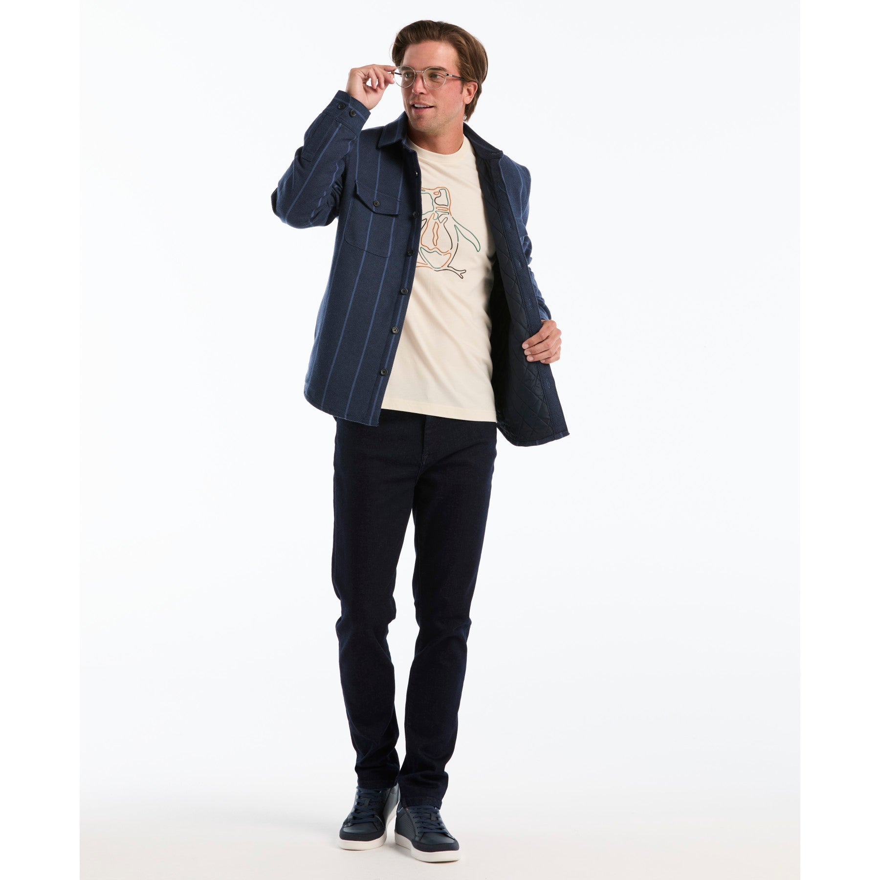 Striped Shirt Jacket In Dark Sapphire
