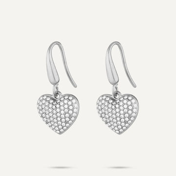 Vibes Pavé Heart Drop Earrings, White Gold-Plated Stainless Steel - RUTHERFORD & Co