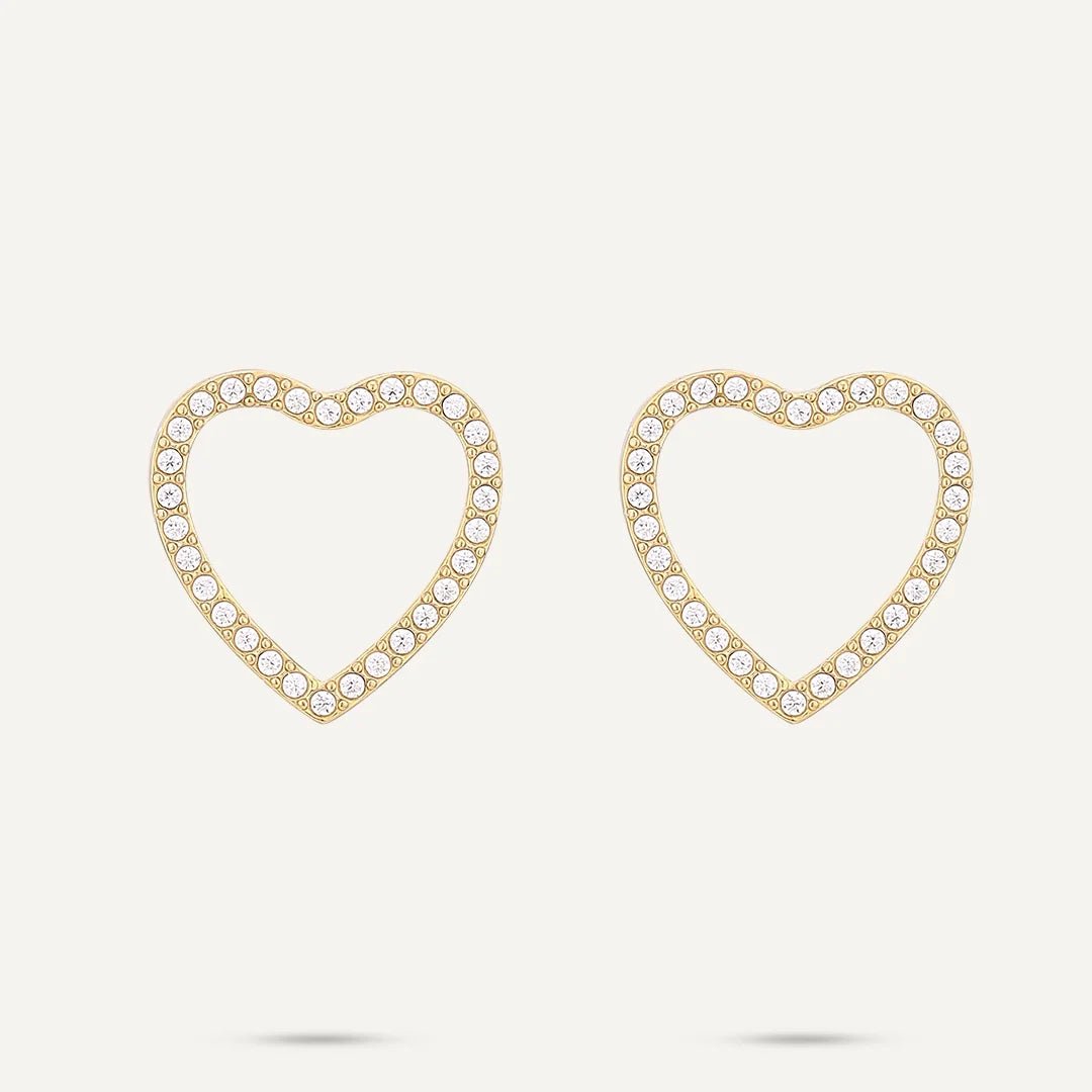 Vibes Pavé Open Heart Stud Earrings, Gold-Plated Stainless Steel - RUTHERFORD & Co