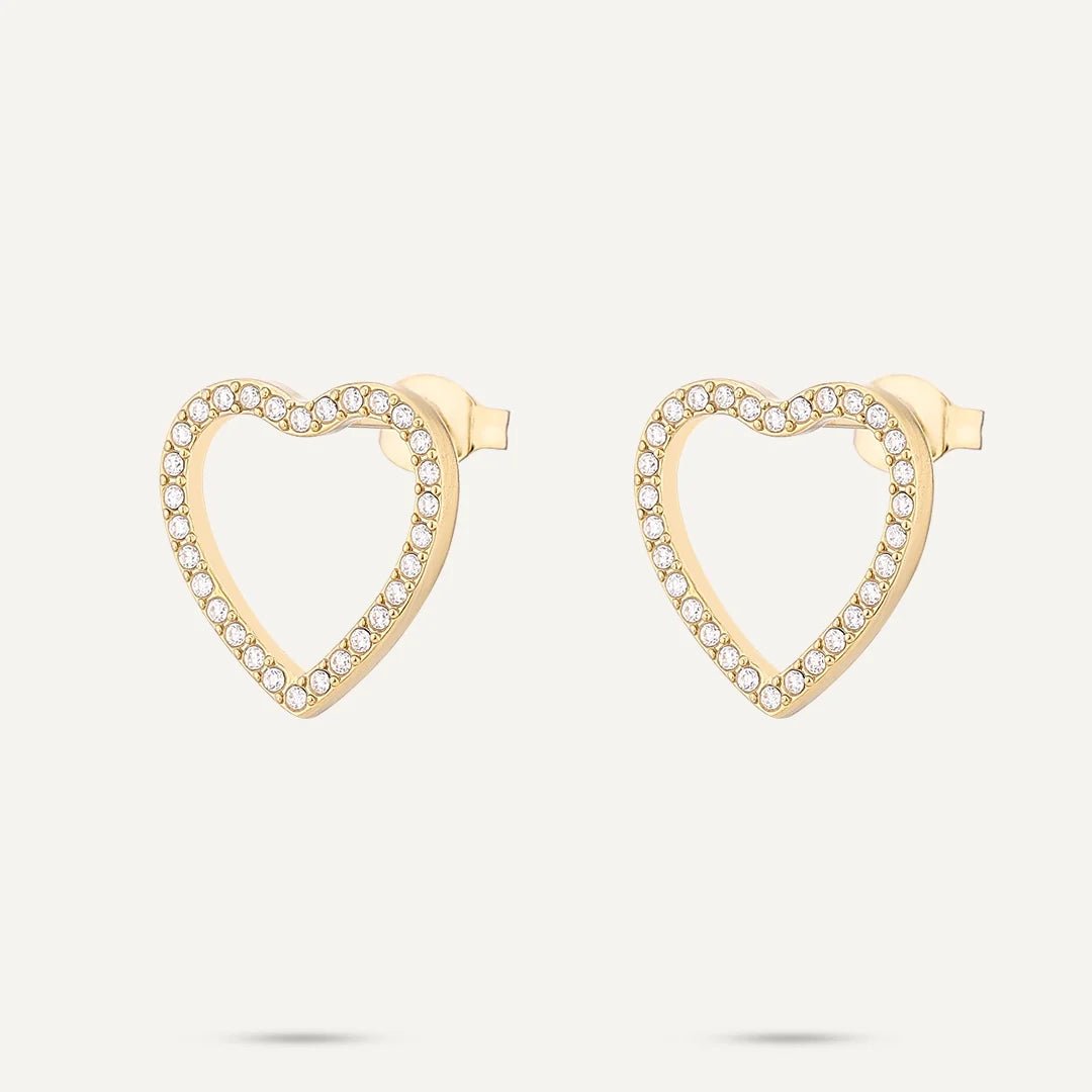 Vibes Pavé Open Heart Stud Earrings, Gold-Plated Stainless Steel - RUTHERFORD & Co