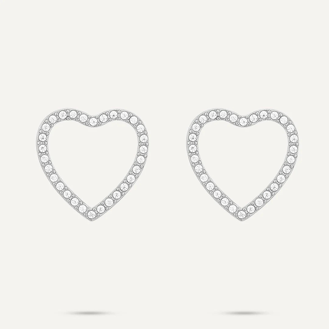 Vibes Pavé Open Heart Stud Earrings, White Gold-Plated Stainless Steel - RUTHERFORD & Co