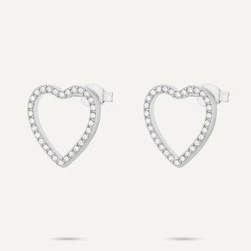 Vibes Pavé Open Heart Stud Earrings, White Gold-Plated Stainless Steel - RUTHERFORD & Co