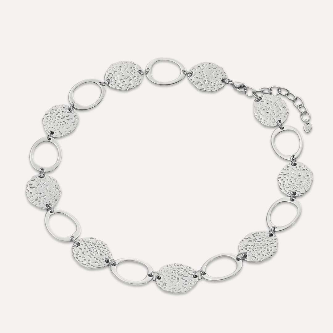 Vibes Textured Disc & Oval Necklace, White Gold-Plated Stainless Steel - RUTHERFORD & Co