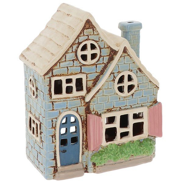 Village Pottery Double House Blue Tealight - RUTHERFORD & Co