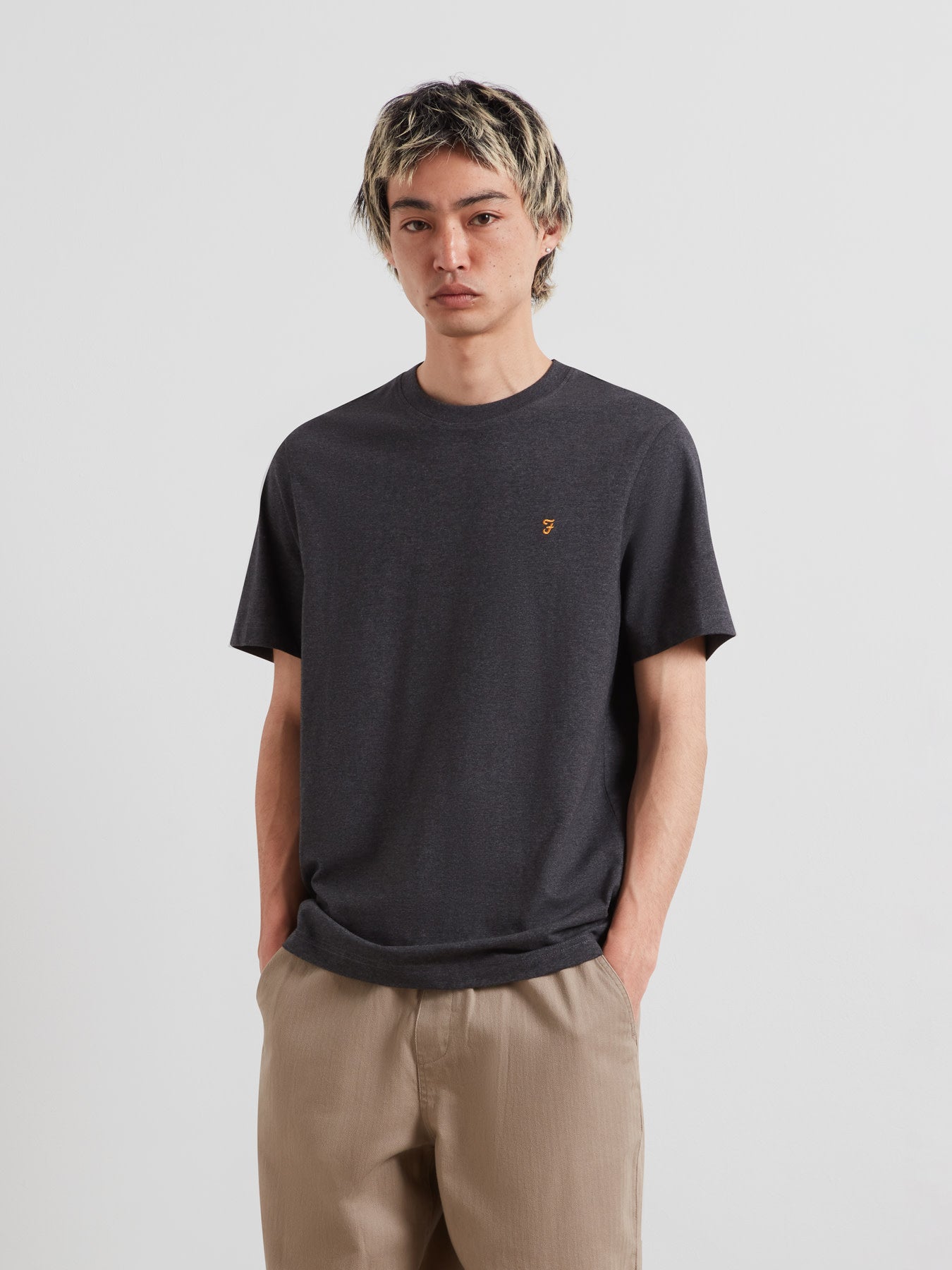 Danny Regular Fit Organic Cotton T-Shirt In Washed Black Marl