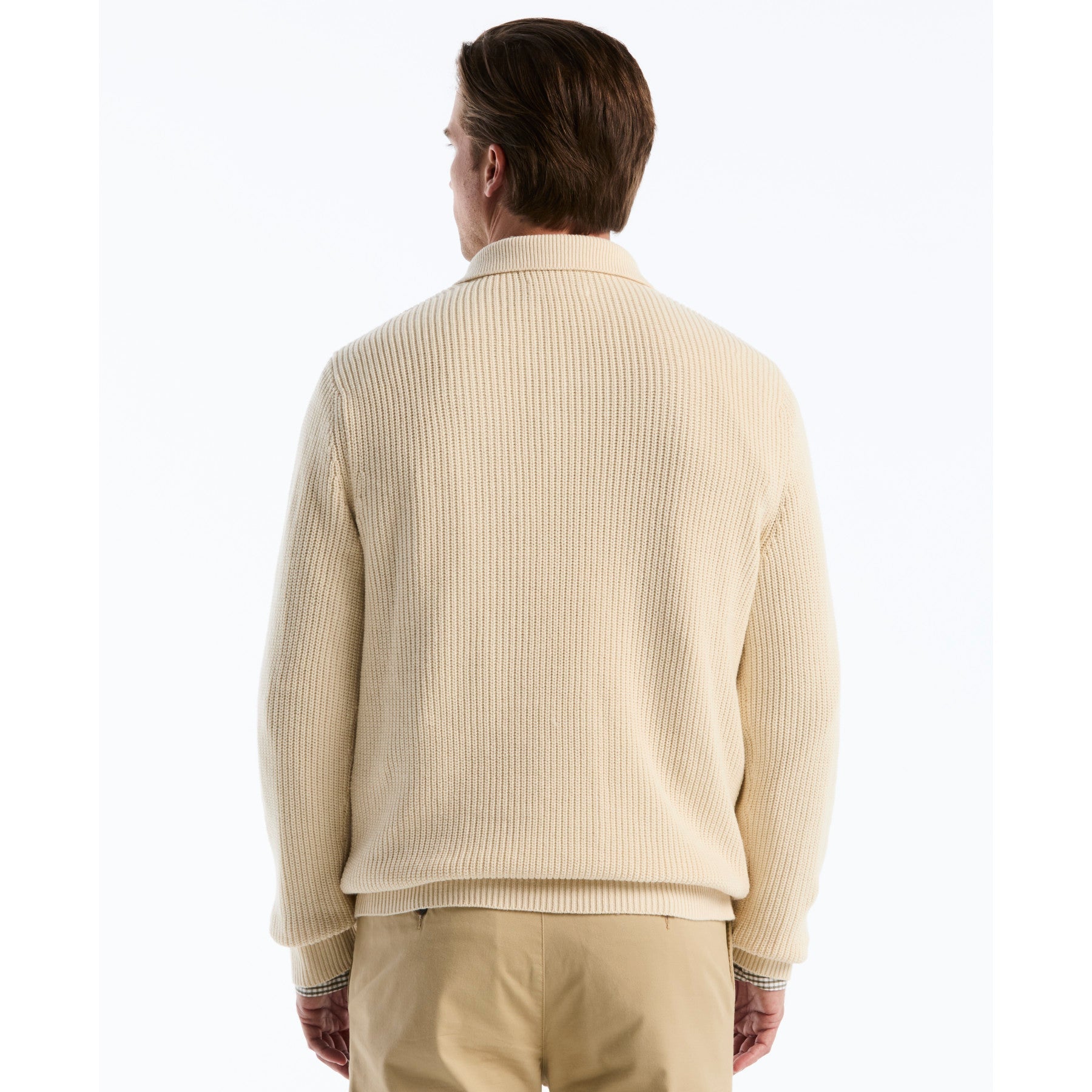 Half Cardigan Long Sleeve Sweater Polo In Birch
