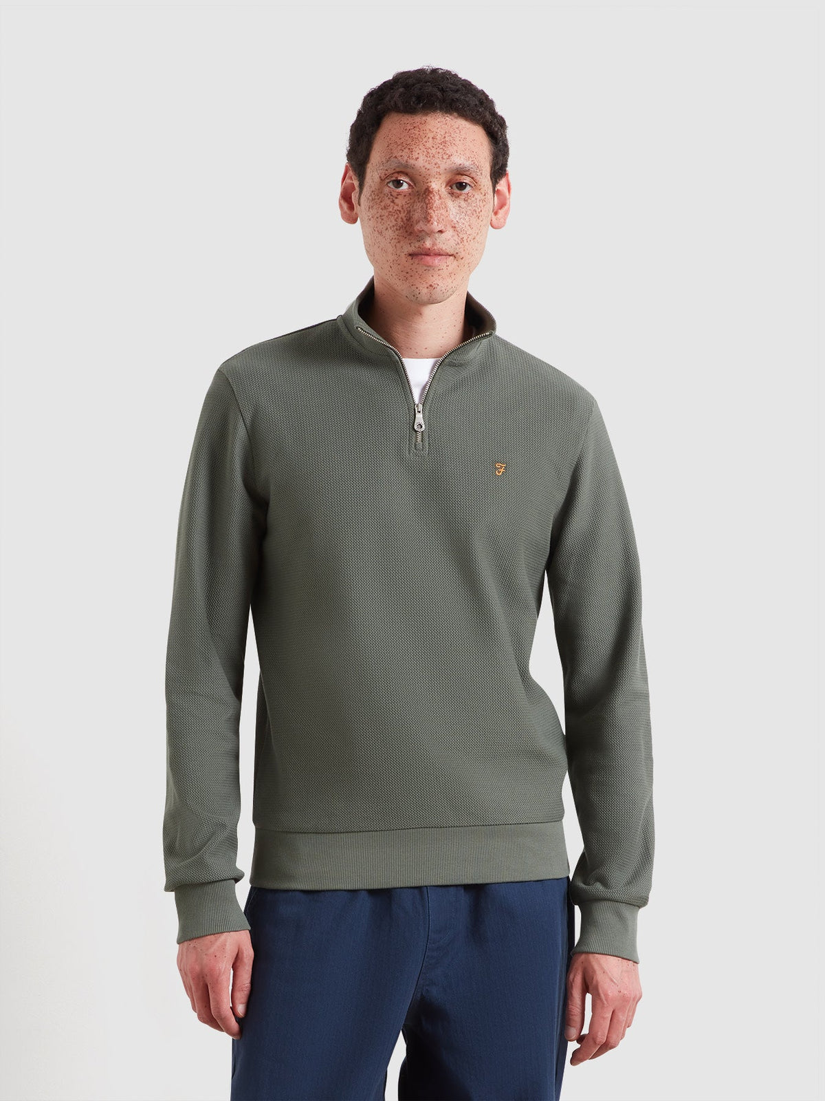 Conrad Textured Quarter Zip Sweatshirt In Rosemary