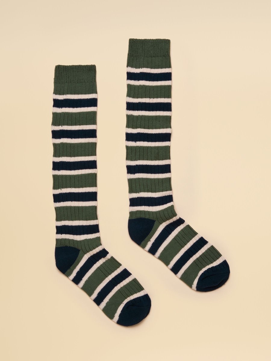 Wader Green & Navy Striped Welly Socks - RUTHERFORD & Co