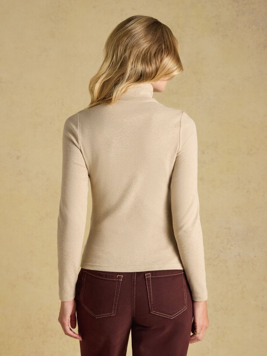 Warm Handle Ribbed Roll Neck Top - Oat Marl - RUTHERFORD & Co