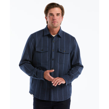 Striped Shirt Jacket In Dark Sapphire