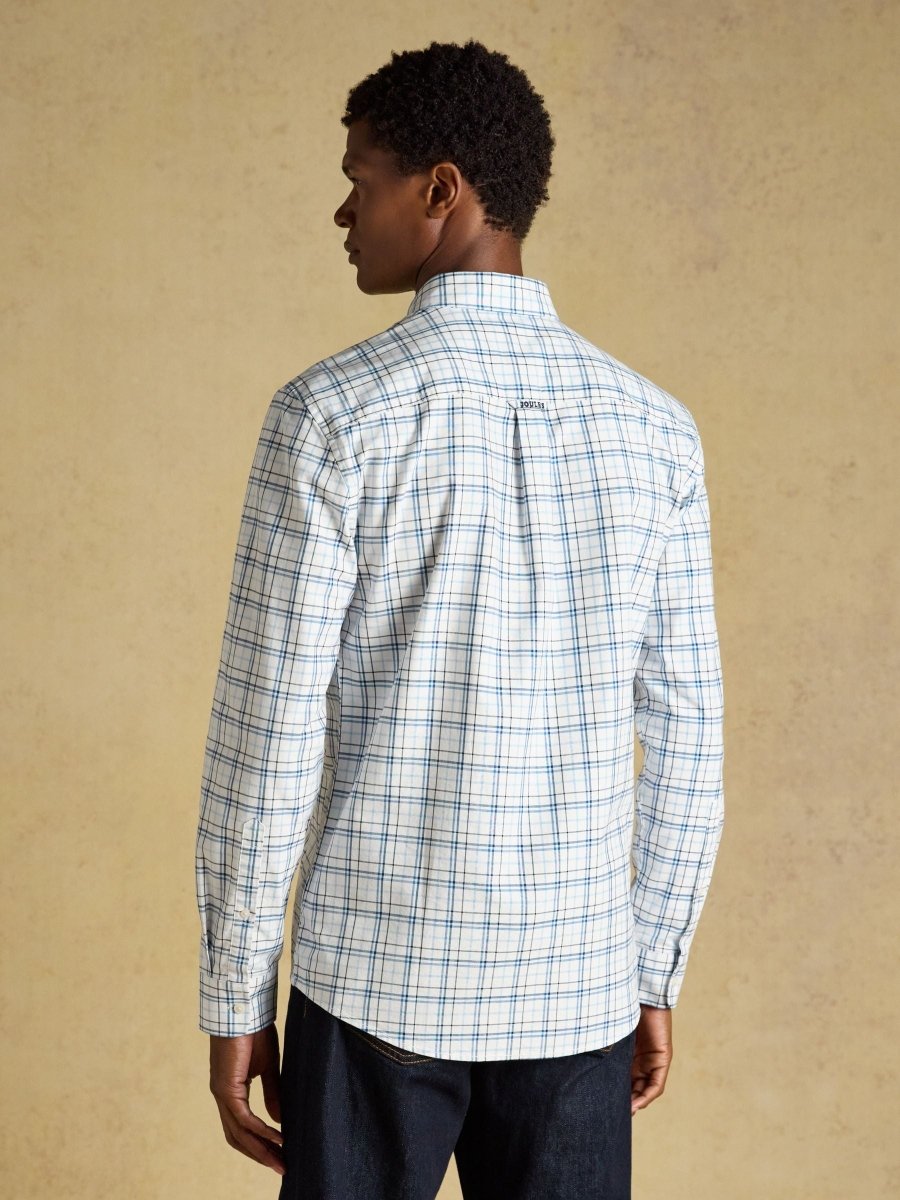White & Blue Checked Classic Fit Cotton Oxford Shirt - RUTHERFORD & Co