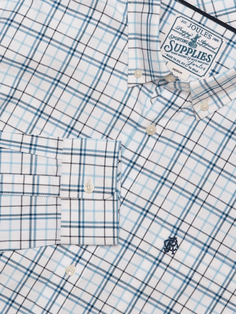White & Blue Checked Classic Fit Cotton Oxford Shirt - RUTHERFORD & Co