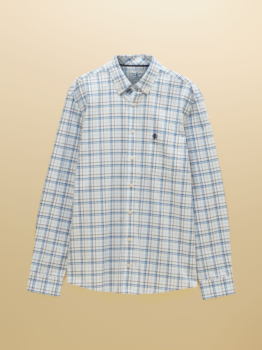 White & Blue Checked Classic Fit Cotton Oxford Shirt - RUTHERFORD & Co