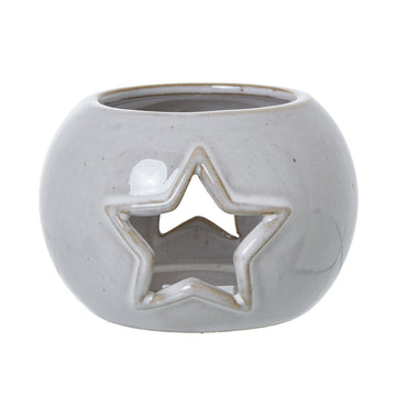 White Ceramic Star Cut-Out Round Tealight Holder - RUTHERFORD & Co