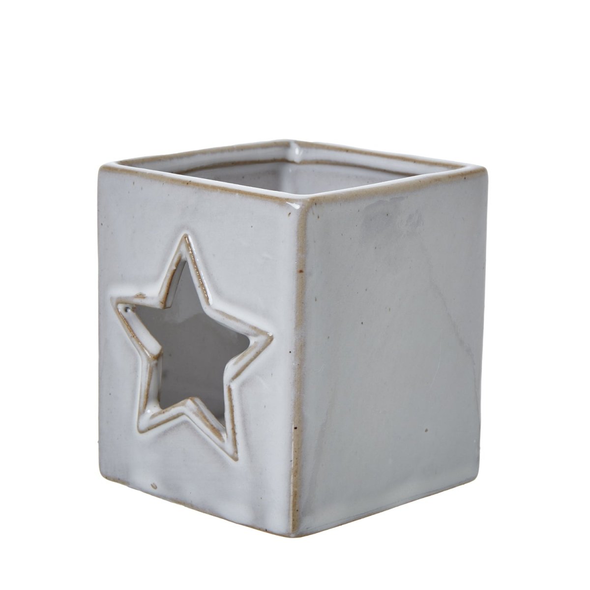 White Ceramic Star Cut-Out Square Tealight Holder - RUTHERFORD & Co
